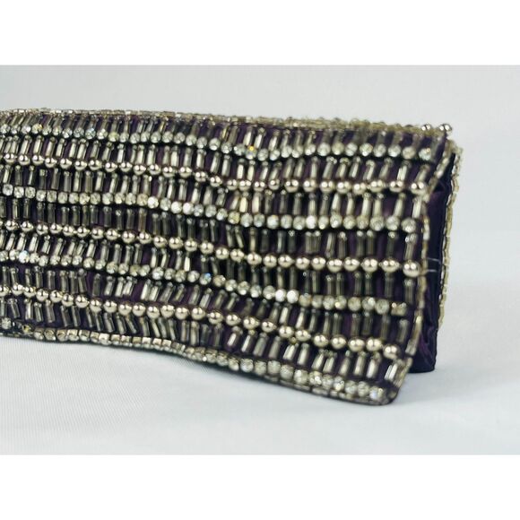 Beaded Rhinestone Dark Purple Foldable Evening Bag Clutch - Picture 1 of 8